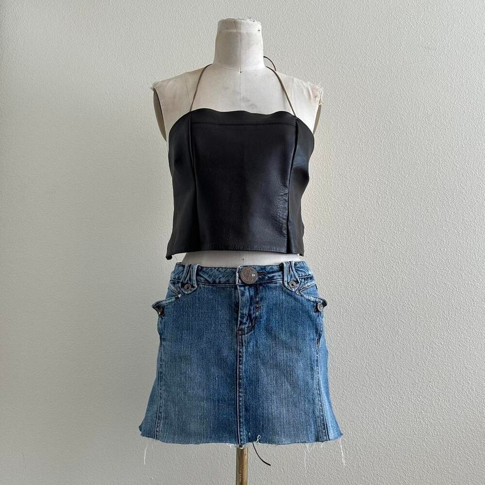 handmade brown leather halter crop top